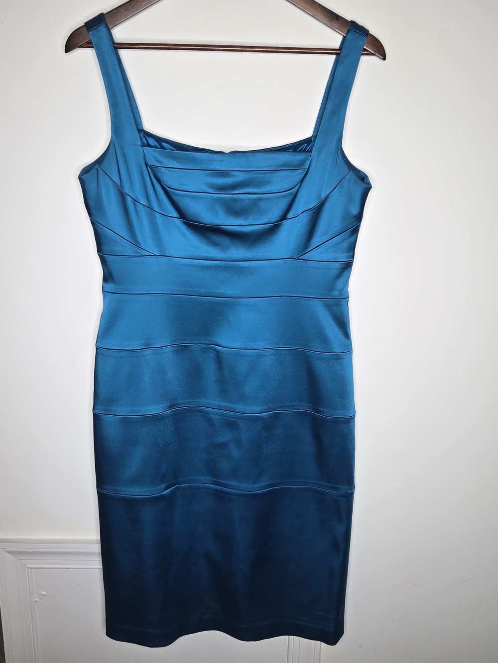 JAX Teal Blue Satin Bandage Bodycon Sheath Cocktail Party Wedding Guest Dress 12